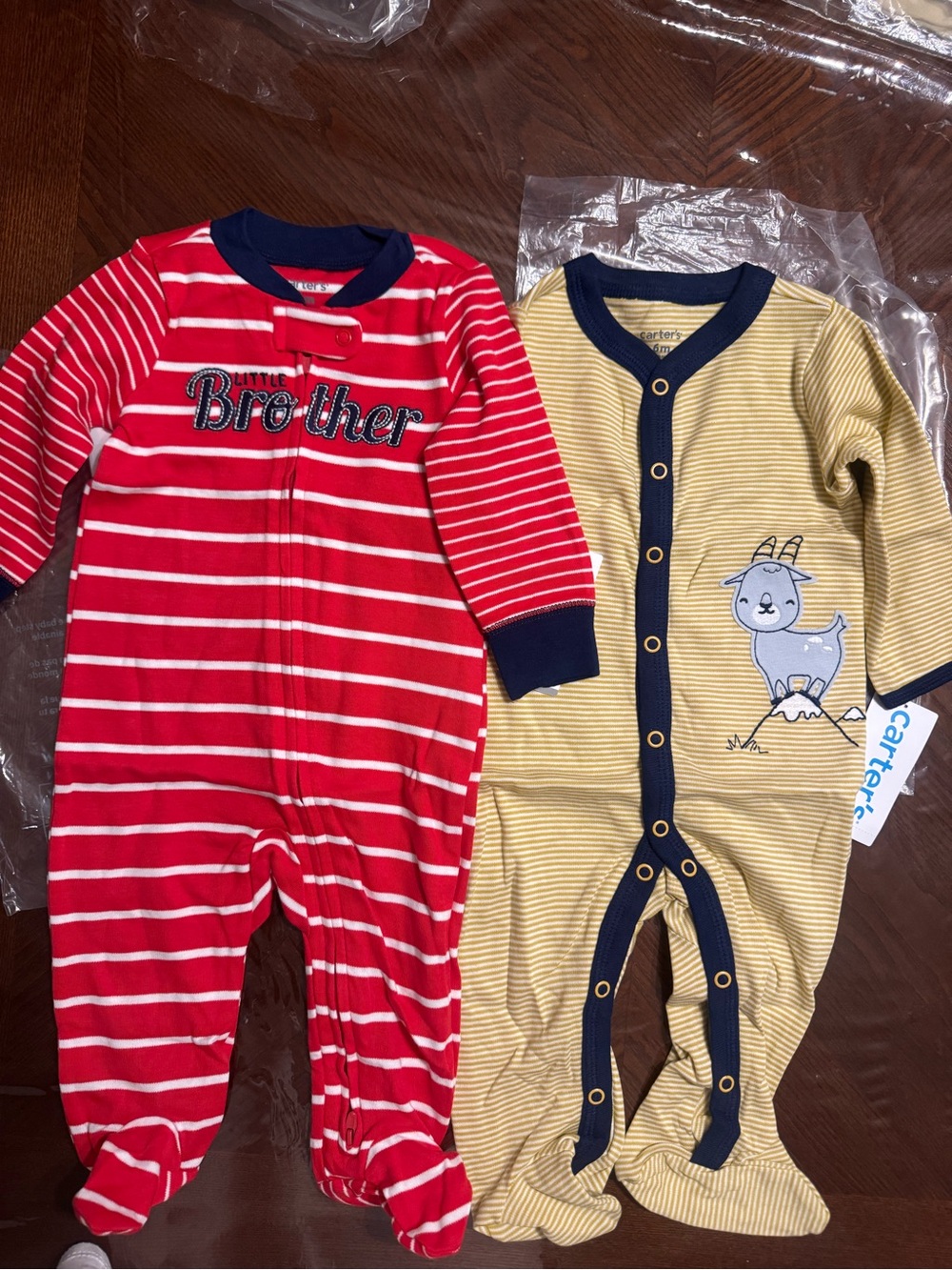 Carter's NWT Baby Boy Sleepers Set- Striped Little Brother (2 pcs ) Sz 6 months